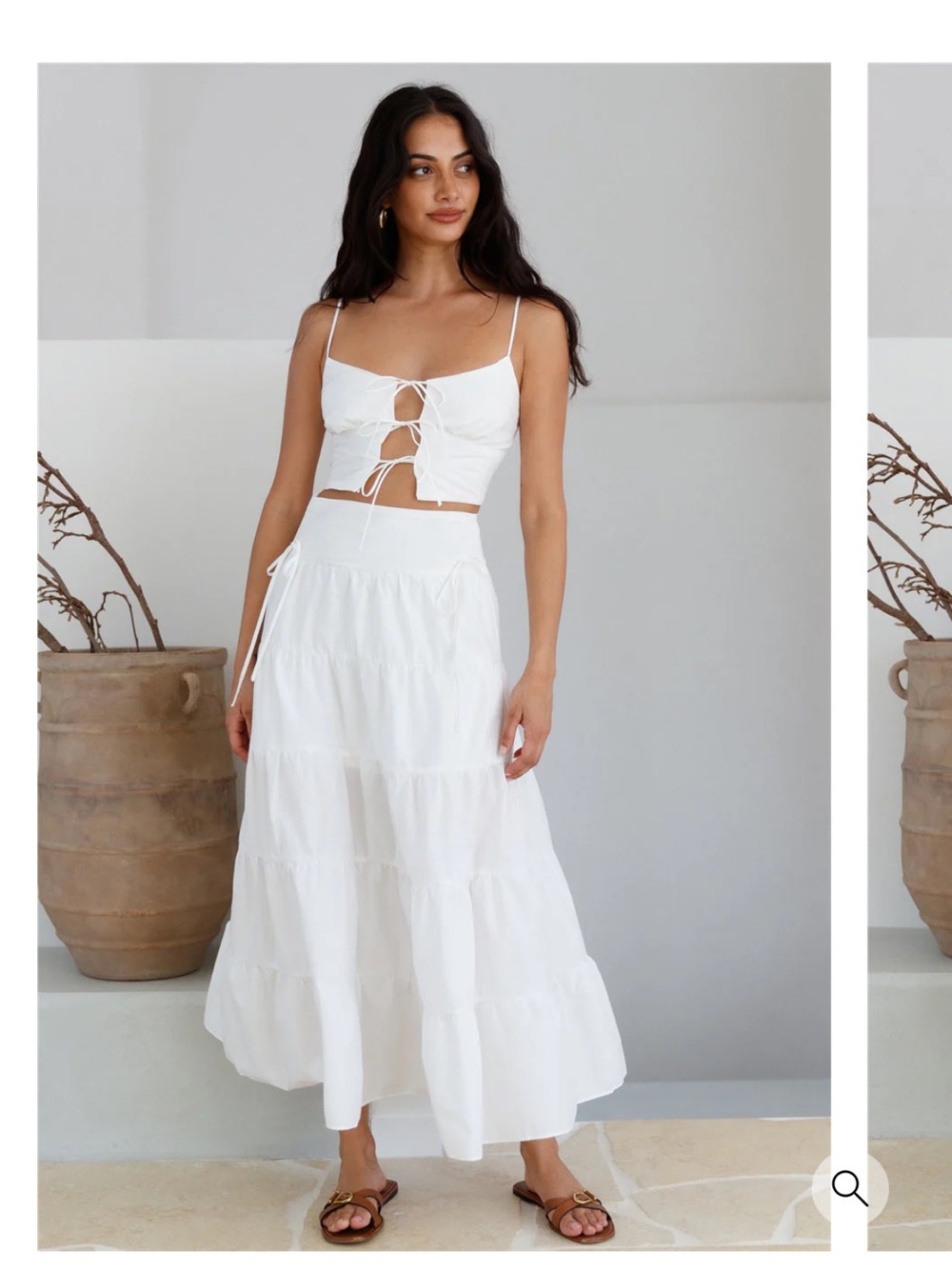 Women’s White Tiered Maxi Skirt with Side Tie